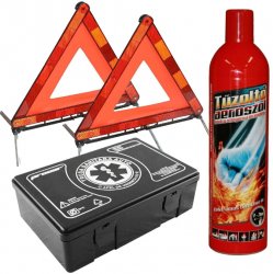 Pachet Dotare Auto Obligatorie Cod Rutier 2024 Omologat - Stingator Auto Trusa Medicala 2x Triunghiuri Reflectorizante