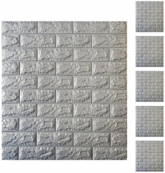 Set 6 x Tapet 3D autoadeziv model caramida in relief gri 