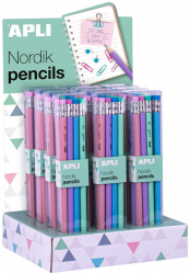Display seturi 12 creioane Apli Nordik grafit HB cu radiera 12 pachete/set 