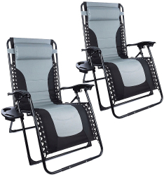 Set 2 Scaune tip Sezlong Pliabil Material Premium Gravitatie Zero pentru Terasa Gradina sau Plaja cu Tetiera si Suport Bauturi Reglabil 