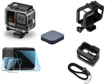Set 5 accesorii pentru Camera Gopro Hero 9 10 11 12 Carcasa waterproof Carcasa de protectie Husa Silicon Set Folie Capac Lentila 
