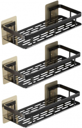 Etajera pentru baie set 3 rafturi din aluminiu 32 x 15 x 6 cm Negru 