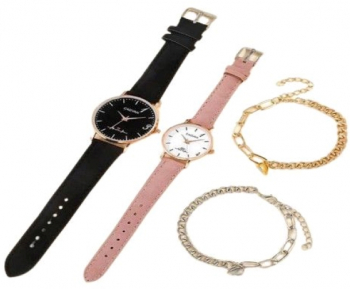 Set doua ceasuri CADVAN cu cuart bratari negru roz doua bratari magnetice cadou 19 cm