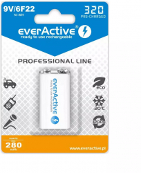 Acumulator reincarcabil EverActive Ni-MH 6F22 9V 320 mAh Professional Line Continutul pachetului 1x Blister 
