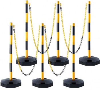 Set 6 stalpi delimitare Inaltime reglabila Galben/Negru Lungime lant 2 x 6 m Inaltime 86 cm 
