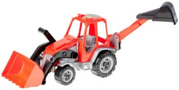 Tractor jucarie cu excavator frontal si incarcator spate 60 cm model 145 Culoare Rosu