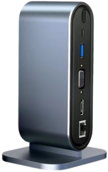 HUB Adaptor USB Type-C vertical 11 in 1 HDMI 4K30Hz VGA1080p RJ45 4xUSB 3.0 2xUSB-C 1xPD 100W slot carduri TF/SD jack 3.5mm cabl
