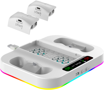 Statie de racire compatibila XBOX S Series Functie incarcare duala 15 moduri de lumina RGB port USB 2.0 pentru sincronizare 2 baterii rein 
