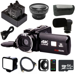 Camera Video 4K Full HD WiFi - Ecran Tactil 3.0 inch Night Vision 16x Digital Zoom Inalta definitie Include Microfon Lentila unghi lar 