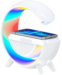Boxa cu Incarcator Wireless si Lampa MRG MBT2301 Bluetooth Lumina Ambientala LED RGB USB Micro-SD Handsfree Incarcare 10W Alb 