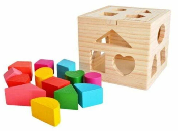Cub educational sortare multicolor lemn 14 x 14 x 12 cm 13 piese 