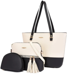 Dollcini Geanta de mana eleganta de dama Tote Bag de lux Alb si Negru 