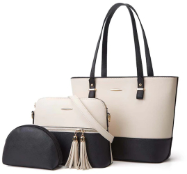 Dollcini Geanta de mana eleganta pentru dama Tote Bag lux Alb-negru 