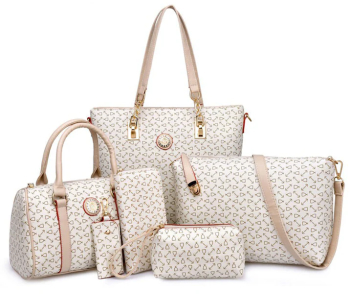 Dollcini Geanta de mana eleganta pentru femei 6 bucati piele PU la moda geanta eleganta calatorie/munca/casual alb 