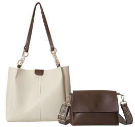 Dollcini Geanta de umar pentru femei geanta de panza geanta de lucru casual cu mai multe buzunare alb si maro 27 x 33 x 12 cm 