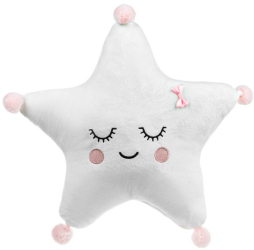 Perna Decorativa Stea Alba cu Pompon roz 36x36cm 