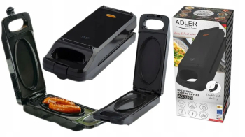 Sandwich maker multifunctional Adler capabil coacere prajire gratar cu fata dubla suprafata ovala in cavitate 180x90mm 900W Negru 