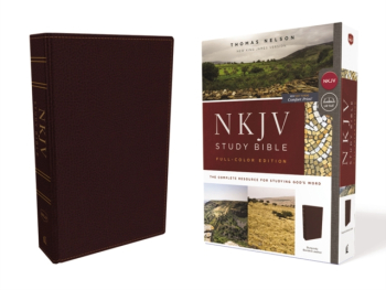 NKJV Study Bible Bonded Leather Burgundy Full-Color Red Letter Edition Comfort Print The Complet 