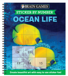 Brain Games - Sticker by Number Ocean Life Square Stickers Create Beautiful Art with Easy to Use S