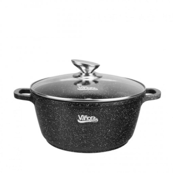 Semioala aluminiu turnat cu capac din sticla dimensiune 28x12.5 cm capacitate 7.6 l interior cu acoperire ceramica Neagra 
