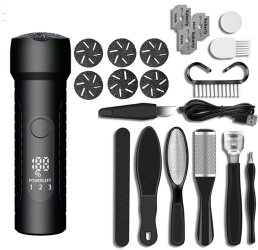 Pila electrica pentru talpi si calcaie cu set de accesorii ESPRODYS Digital Acumulator Incarcare USB Indepartare piele moarta negru 