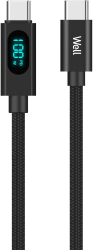 Cablu USB-C - USB-C 1m 20V/5A 100W negru afisaj incarcare Well 
