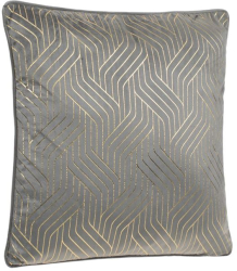 Perna Decorativa Gri Velvet cu Folie Aurie Dungi & Dots 45x45cm 