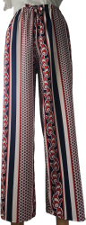 Pantaloni lungi din bumbac multicolori in nuante de rosu-bleumarin-bej cu talie elastica marime S 