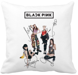 Perna Decorativa BlackPink cu Semnaturi Model 1 40x40 cm Alba Mata Husa Detasabila Burduf 