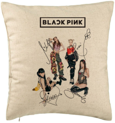 Perna Decorativa BlackPink cu Semnaturi Model 1 40x40 cm Bej Husa Detasabila Burduf 
