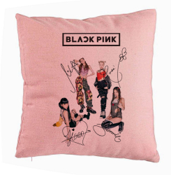 Perna Decorativa BlackPink cu Semnaturi Model 1 40x40 cm Roz Husa Detasabila Burduf 
