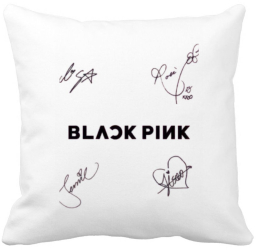 Perna Decorativa BlackPink cu Semnaturi Model 2 40x40 cm Alba Mata Husa Detasabila Burduf 