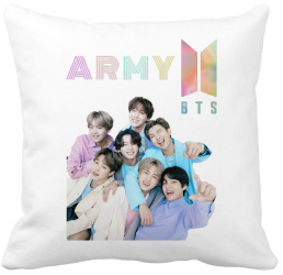 Perna Decorativa BTS Army cu Semnaturi 2 40x40 cm Alba Mata Husa Detasabila Burduf 