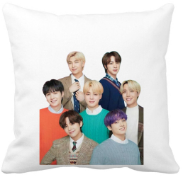 Perna Decorativa BTS Army cu Semnaturi 40x40 cm Alba Mata Husa Detasabila Burduf 