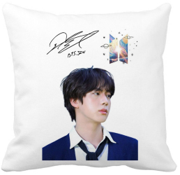 Perna Decorativa BTS Jin 3 40x40 cm Alba Mata Husa Detasabila Burduf 