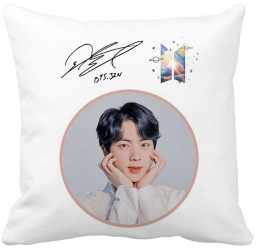 Perna Decorativa BTS Suga 40x40 cm Alba Mata Husa Detasabila Burduf 