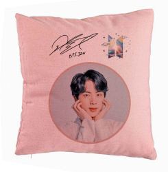 Perna Decorativa BTS Suga 40x40 cm Roz Husa Detasabila Burduf 