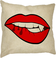 Perna Decorativa Buze Femeie si Dinte de Vampir 40x40 cm Husa Detasabila Burduf 