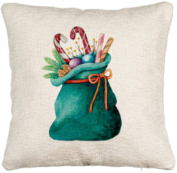 Perna Decorativa Canapea Sacul lui Mos Craciun cu cadouri 40x40 cm Cu fermoar 