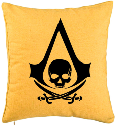 Perna Decorativa cu Assasins Creed Fans 40x40 cm Galben Husa Detasabila Burduf 