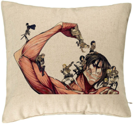 Perna Decorativa cu Attack on Titan Giant 40x40 cm Bej Husa Detasabila Burduf 
