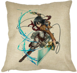 Perna Decorativa cu Attack on Titan Mikasa 40x40 cm Husa Detasabila Burduf 