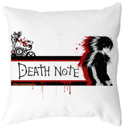 Perna Decorativa cu Death note 3 40x40 cm Alba Mata Husa Detasabila Burduf 