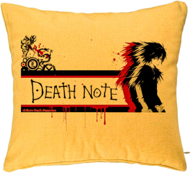 Perna Decorativa cu Death note 3 40x40 cm Galben Husa Detasabila Burduf 