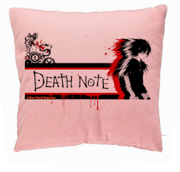 Perna Decorativa cu Death note 3 40x40 cm Roz Husa Detasabila Burduf 