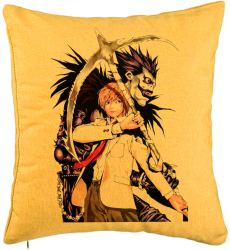 Perna Decorativa cu Deathnote 1 40x40 cm Galben Husa Detasabila Burduf 