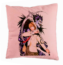 Perna Decorativa cu Deathnote 1 40x40 cm Roz Husa Detasabila Burduf 
