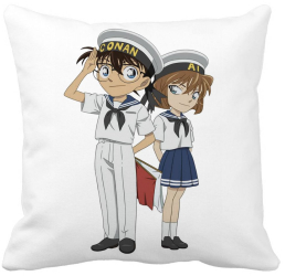Perna Decorativa cu Detective Conan 2 40x40 cm Alba Mata Husa Detasabila Burduf
