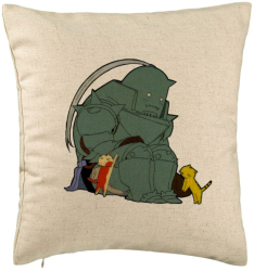 Perna Decorativa cu Full Metal Alchemist 40x40 cm Bej Husa Detasabila Burduf 