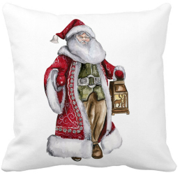 Perna Decorativa cu Mos Craciun 1 40x40 cm Alba Mata Husa Detasabila Burduf 